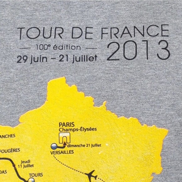 Paris Tour De France 2013 Race Map Gray and YellowShort Sleeve Tshirt size Large - Picture 16 of 16
